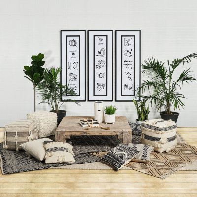 Alternative view of Leroy Square Cream Wool Pouf w/ Popcorn Detail