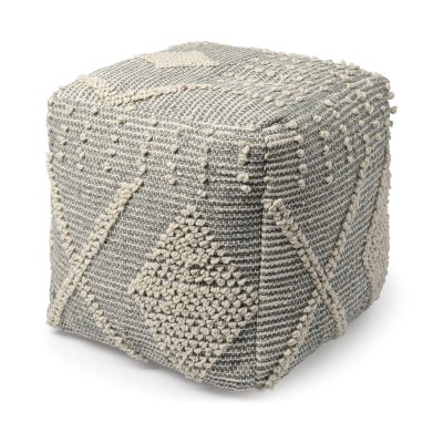 Brinket Gray/Cream Polyester Handwoven Square Pouf