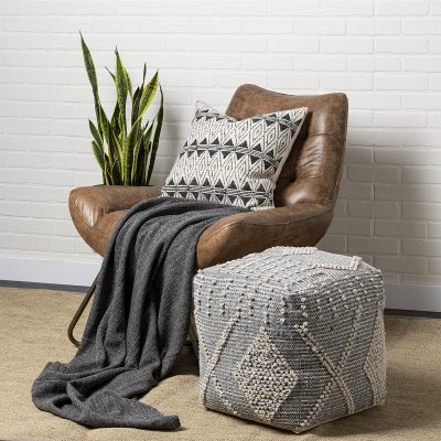Alternative view of Brinket Gray/Cream Polyester Handwoven Square Pouf