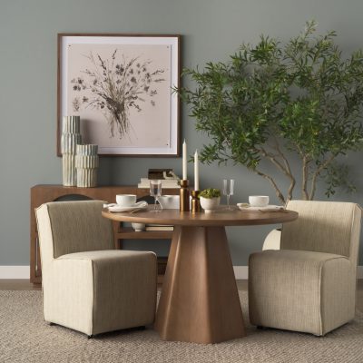 Alternative view of Damon Fully Upholstered Cream-Toned Fabric Dining Chair on Casters
