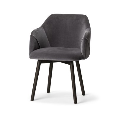 Ronald II Grey Velvet Wrap Black Wooden Base Dining Chair