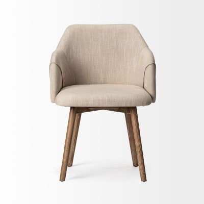 Alternative view of Ronald II Cream Fabric Wrap Brown Wooden Base Dining Chair