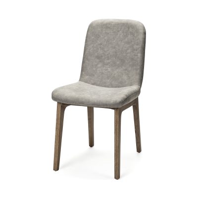 David Grey Fabric Wrap Medium Brown Wood Base Dining Chair