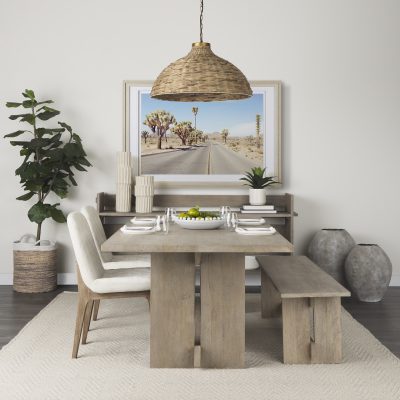 Alternative view of David Diamond Tuffed Cream Fabric Wrap Brown Wood Base Dining Chair