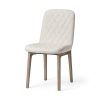 David Diamond Tuffed Cream Fabric Wrap Brown Wood Base Dining Chair