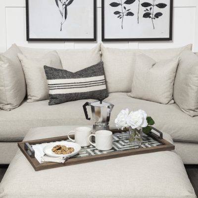 Alternative view of Fantuz 32L x 16W Gray Metal, Wood and Glass Serving Tray