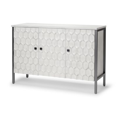Savannah White Fir Veneer & Gray Metal 3-Door Accent Cabinet
