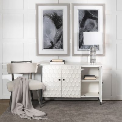 Alternative view of Savannah White Fir Veneer & Gray Metal 3-Door Accent Cabinet