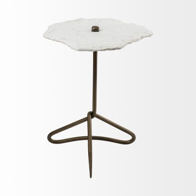 Alternative view of Pinera II 19L x 19W White Marble W/ Triangluar Gold Iron Base Accent Table