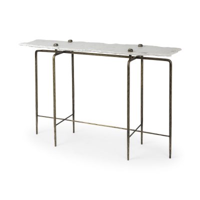 Pinera III 49L x 17W White Marble Top Gold-Toned Iron Base Console Table