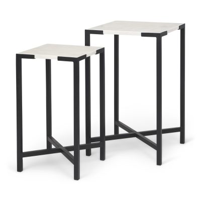 Lucas III (Set of 2) 15L x 15W; 12L x 12W White Marble W/Black Iron Frame Accent Tables