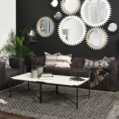 Alternative view of Lucas 30x30 White Marble Top Black Metal Base Coffee Table