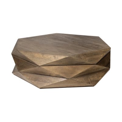 Arreto Hexagonal Hinged Solid Wood Top and Base Coffee Table