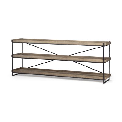 Trey I 80L x 16W Brown Wood and Black Iron Console Table