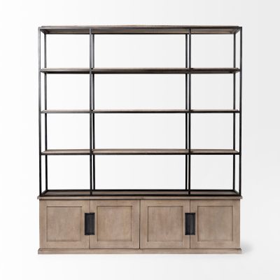 Alternative view of Braxton I Light Brown Wood and Iron Three Shelf Shelving Unit 81.5L x 18.5W x 90