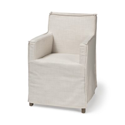 Elbert II Cream Fabric Slip-Cover Brown Wood Frame Dining Chair
