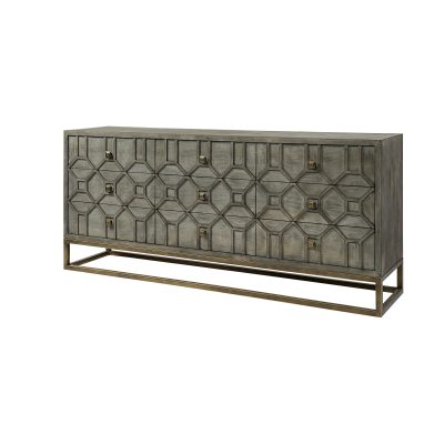 Genevieve II 70x15.8 Gray Fir Veneer W/Gold Metal Frame Base 9 Drawer Sideboard