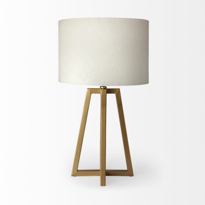 Alternative view of Raelynn (29"H) White-Linen Drum Shade w/ Gold Metal Frame Table Lamp