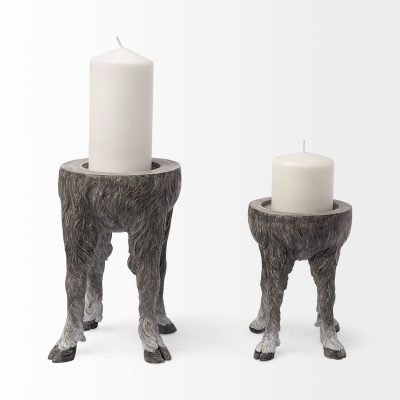 Alternative view of Pan Small Gray Ceramic Hoofed Table Candle Holder