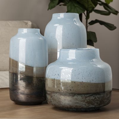 Alternative view of Nasser I Short Blue/Gold/Chrome Urn Style Glass Vase