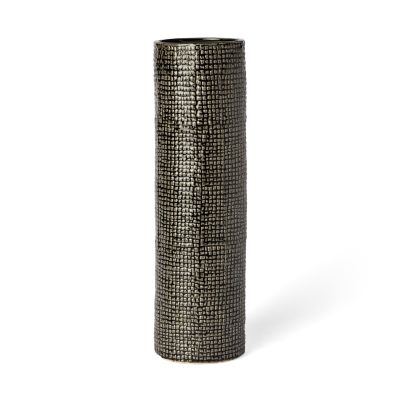 Kona III Large Black/Gold Cylindrical Ceramic Vase