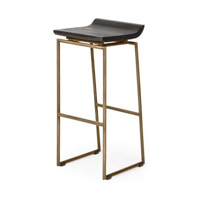 Givens 30.25"H Seat Height Brown Wood Seat Gold Metal Base Stool