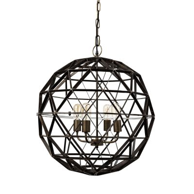 Dyson II (22.5"D) Black Metal Triangular Orb Four Bulb Chandelier