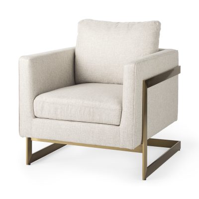 Rupert Cream Poly-Linen Seat w/ Gold Stainless Steel Frame Accent Chair