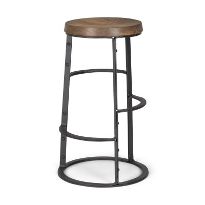 Neo 26.3" Seat Height Brown Wood Seat Black Metal Frame Stool