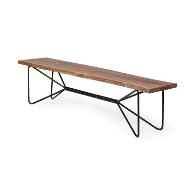 Papillion III 66x18 Natural Solid Wood and Iron Dining Bench
