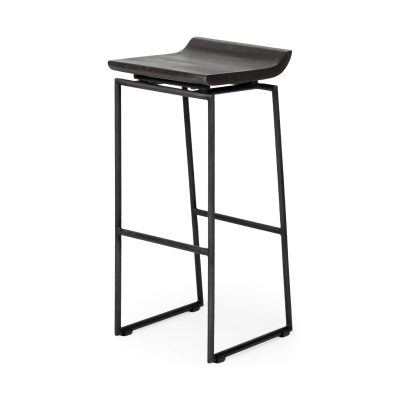 Givens 30.25"H Seat Height Black Wood Seat Black Metal Base Stool