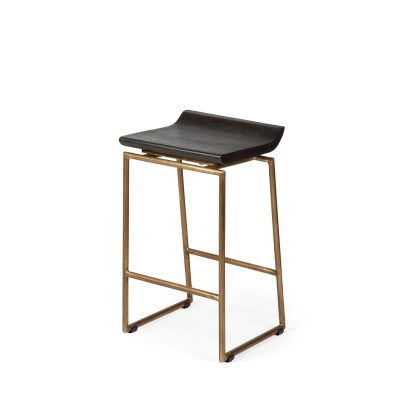 Givens 24.25"H Seat Height Brown Wood Seat Gold Metal Frame Stool