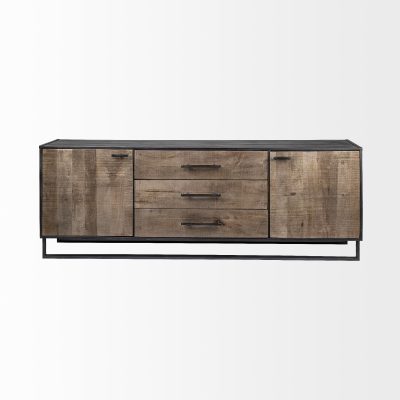 Alternative view of Alvin 82x20 Brown Solid Wood With Black Metal Frame 3 Drawer 2 Cabinet Door Sideboard