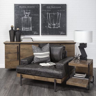 Alternative view of Maddox 30L x 18W x 22H Medium Brown Wood w/ Black Metal U-shaped End/Side Table