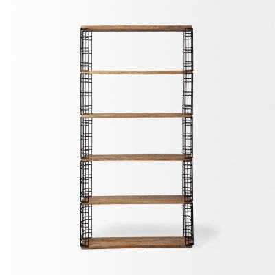 Alternative view of Bradie I 40L x 12W x 79H Brown Wood and Metal Frame Six Shelf Shelving Unit