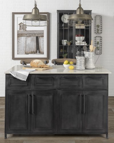 Alternative view of Fieri Solid Iron Black Body White Marble Top Four Drawer Kitchen Island