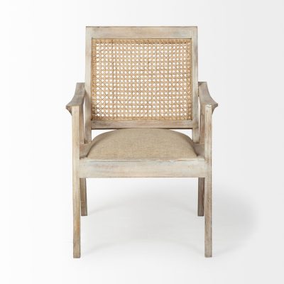 Alternative view of Teryn Cream Linen Seat And Natural Wooden Base w/ Mesh Back Accent Chair