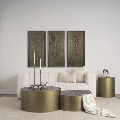 Alternative view of Eclipse Antique Brass Metal Drum Base w/ Dark Brown Wood Top Nested Coffee Table