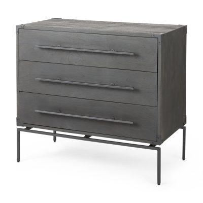 Ward 34L x 18W Brown Wood and Iron 3 Drawer Accent Cabinet