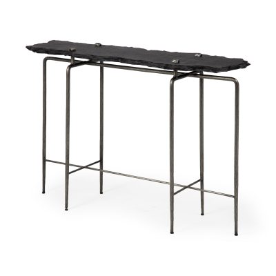 Pinera III 49L x 17W Black Slate W/Iron Base Console Table