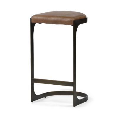 Tyson 31" Seat Height Brown Leather Seat Black Metal Frame Stool
