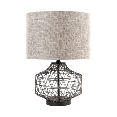 Clark (20"H) Bronze Barrel Metal Base Beige Linen Shade Table Lamp