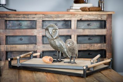 Alternative view of Benson Set of 2 Brown Wood Black Metal Trays