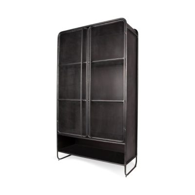 Klaus 74.5" H Dark Brown Polished Metal Mesh Door Display Cabinet