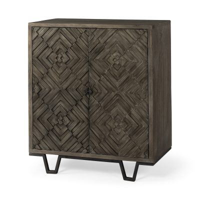 Argyle I 36L x 16W Dark Brown And Metal 2 Door Accent Cabinet