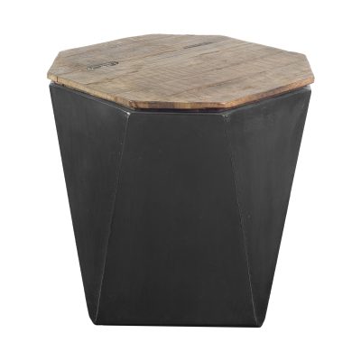 Esagono Octagonal Black Metal-Clad Reclaimed Wood End/Side Table w/ Storage