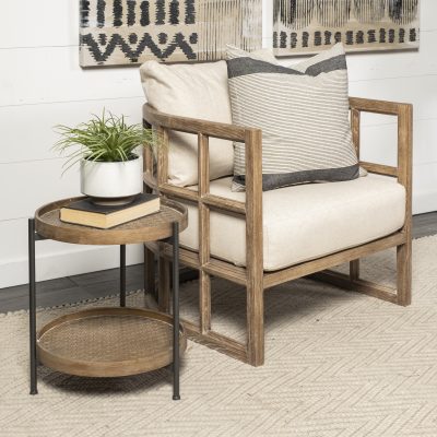 Alternative view of Skylar II Tan Fabric Covered Cushioned Demi-Lune Wooden Frame Accent Chair