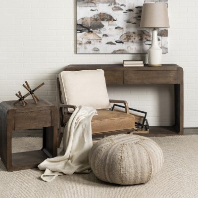 Alternative view of Harman II Cream Fabric and Brown Leather Seat Accent Chair