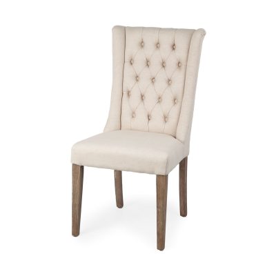 Mackenzie I Cream Plush Linen Covering Ash Solid Wood Base Dining Chair