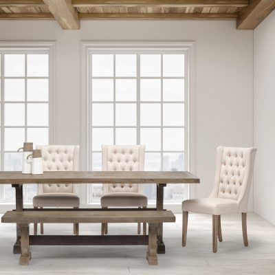 Alternative view of Mackenzie I Cream Plush Linen Covering Ash Solid Wood Base Dining Chair